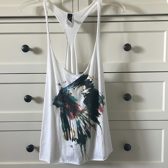 Windsor Tops - Windsor Women’s White Tribal Racerback Tank Top - Size Medium